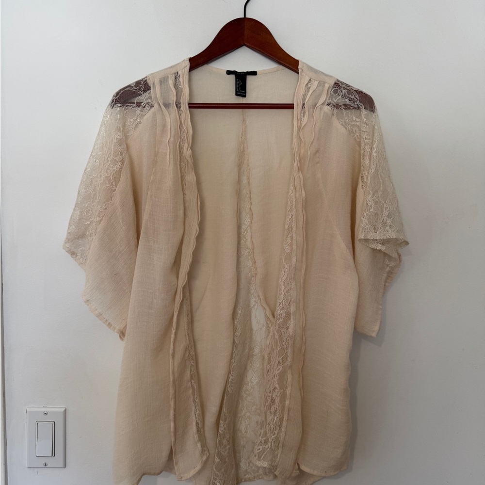 Boho Lace Kimono | Sheer Cream Cover-Up | Festival Style | L